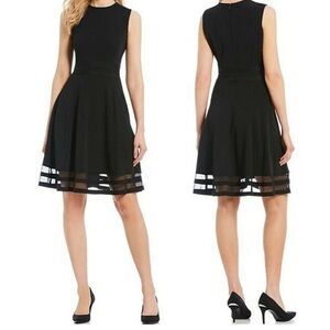 CALVIN‎ KLEIN Illusion-Trim & Fit Flare Cocktail Dress